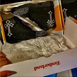 Timberland Black and Gold Cross Design Boots